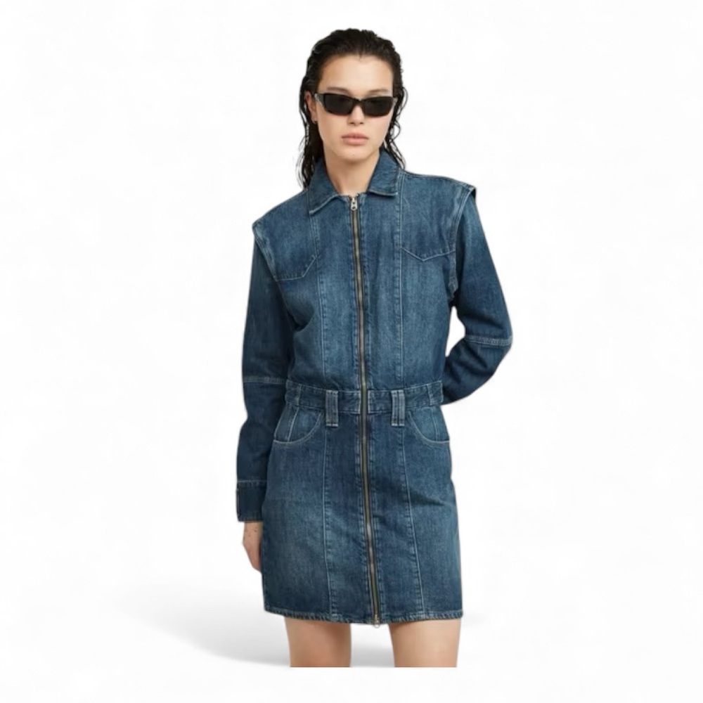 G-STAR RAW Biker Dress Mini Long Sleeve Removable Denim Front Zip Size Small NWT